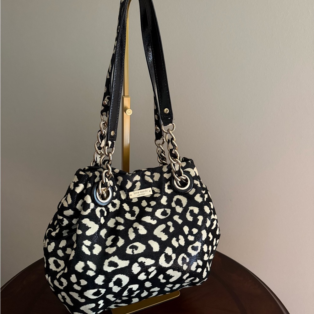Kate Spade Maryann Ocelot Print Chain Strap Black and White